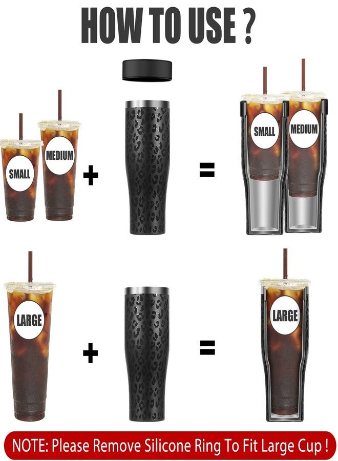 Niceyos Universal Iced Coffee Sleeve - Upgraded Double Wall Reusable Stainless Steel Holder Sleeves Insulator for Cold Drinks Fits Starbucks Dunkin Donuts McDonalds Small Medium Large Cup (Black Leopard) - Image 2